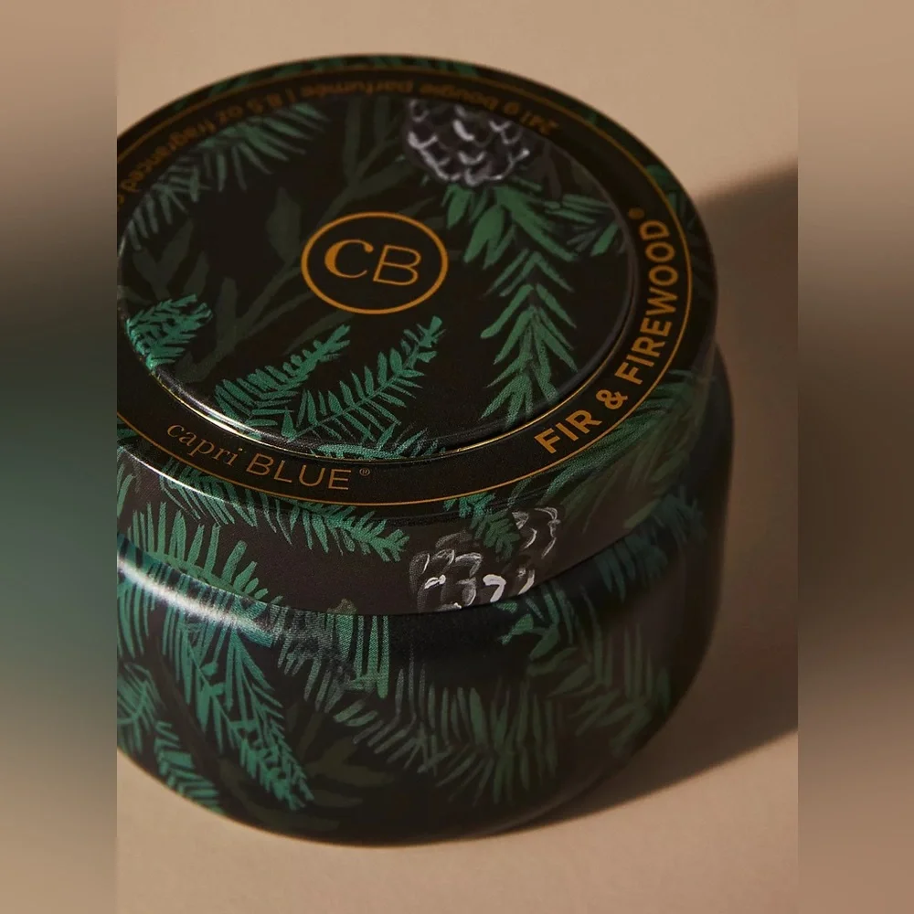 NWT Anthropologie Capri Blue Fir & Firewood Tin Candle 8.5 oz. - Picture 2 of 3